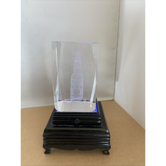 CORONA EXTRA 3D Laser Etched Crystal Glass Tower w/Lighted Stand Changes Color - Picture 4 of 7